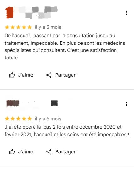 Avis patient : capture anonymisée